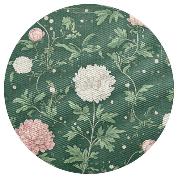 Green Botanical Print 6-Piece 15.4in Durable PVC Plate Mats, Heat-Resistant for Parties and Dining