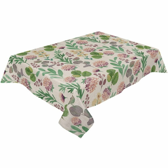 Green Botanical Rectangle Tablecloths 60x104,Farmhouse Watercolor Flower Plant Leaves Table Cloth Table Cover Indoor/Outdoor Tabletop Decor for Wedding Holiday Party Dinner Baby Shower