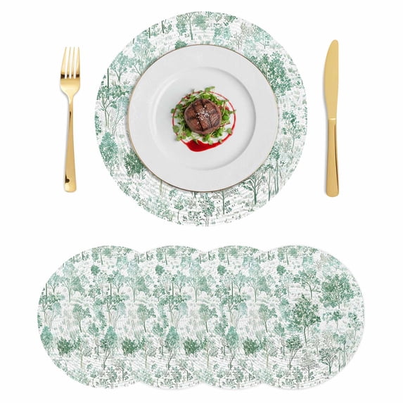 Green Botanical Round 13 Inch Placemats Set of 4, Watercolor Spring Floral Summer HeatResistant Non Slip Place Mats for Dining Table, Wipeable Braided Kitchen Table Mats for Housewarming