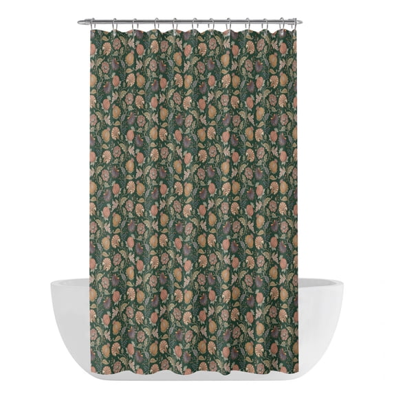 Green Botanical Shower Curtain - Water Repellent Fabric Shower Curtains Washable, Antique Aesthetic Floral Blossom Decorative Polyester Cloth Bathroom Curtains Modern Bath Decor 36"x72"