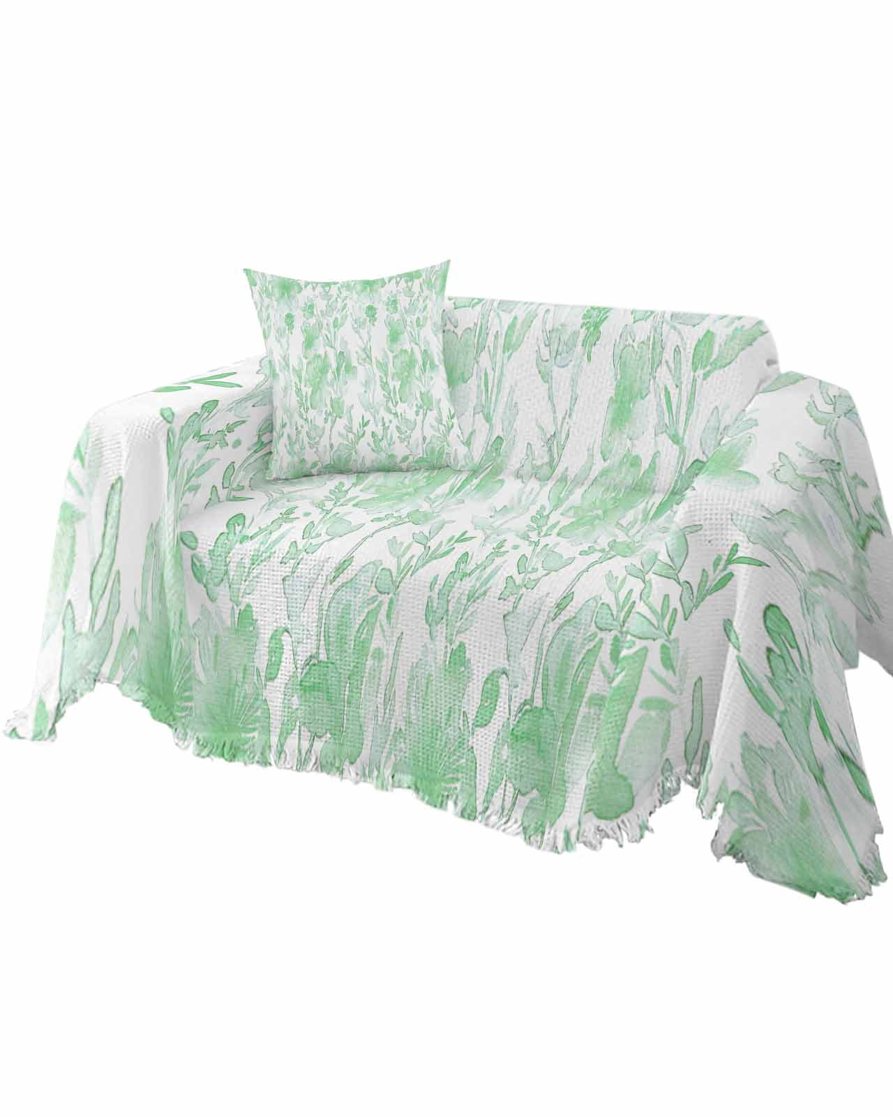 Green Botanical Sofa Couch Covers for Dog,Washable Sectional Couch Slipcoverfor Loveseat with Tassels,Vintage Spring Retro Flower Floral Herb Non Slip Sofa Throw Cover Blanket Large 71''x102''