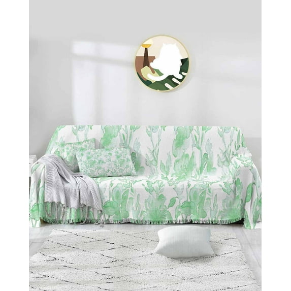 Green Botanical Sofa Covers for 3 Cushion Couch,Washable Sectional & L Shape Couch Covers for Dog/Cat/Kid,Vintage Spring Retro Flower Floral Herb Non Slip Sofa Slipcover Tassel Futon Cover 71x150