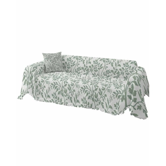 Green Botanical Sofa Covers for 3 Cushion Couch, Washable Sectional & L Shape Couch Covers for Dogs/Cats/Kids, Vintage Leaf Pastoral Rustic Non Slip Sofa Slipcover Futon Cover 71''x150''