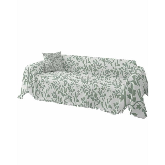Green Botanical Sofa Covers for 3 Cushion Couch, Washable Sectional & L Shape Couch Covers for Dogs/Cats/Kids, Vintage Leaf Pastoral Rustic Non Slip Sofa Slipcover Futon Cover 71''x150''