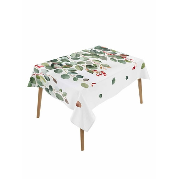 Green Botanical Table Cloth, Watercolor Spring Eucalyptus Leaves Red Waterproof Tablecloth for Rectangle Tables, Reusable Washable Fabric Table Cover for Restaurant Kitchen Dining Tables 60"x102"