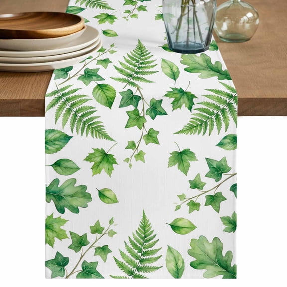 Green Botanical Table Runner 48 Inches, Spring Ivy Ferns Leaves Plants Bed Runner Dresser Scarves Tabletop for Indoor Outdoor Parties/Ceremony/Banquet, 13" x 48"