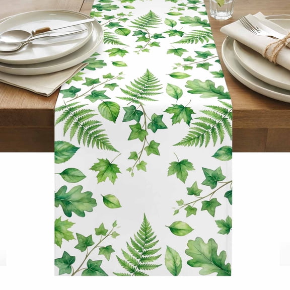 Green Botanical Table Runner Spring Ivy Ferns Leaves Plants Tablerunners 13 x 70 Inch, Table Decorations Tabletop Scarf for Summer Gathering Holiday Farmhouse Kitchen Dining Decor