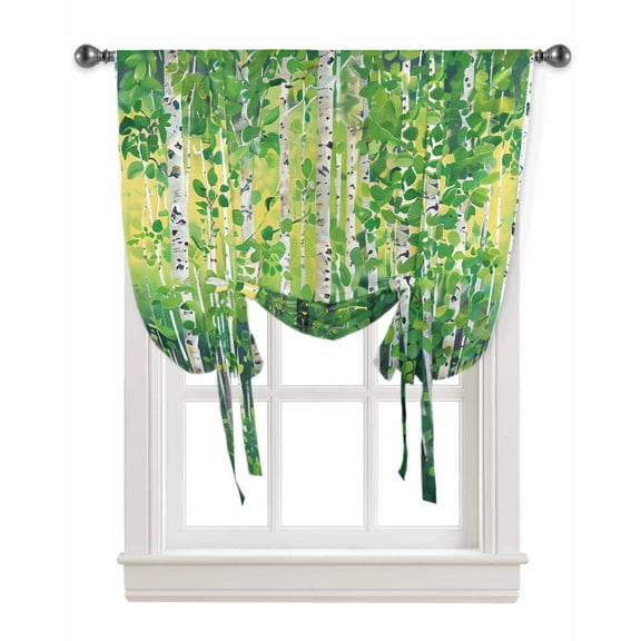 Green Botanical Tie Up Curtains for Kitchen Bathroom Bedroom Windows 45 Inch Length, Contemporary Abstract Art Balloon Drape Curtains Shade Rod Pocket Drapery Curtain Panel, 34"x45"