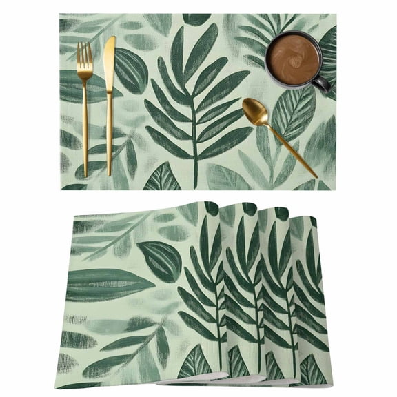 Green Botanical Tropical Placemats Set of 2 Fern Leaves Summer Place Mats Indoor Wipeable Table Mats Washable Cloth Dining Table Placemats for Kitchen Holiday Party Home Decor 13x19 Inch