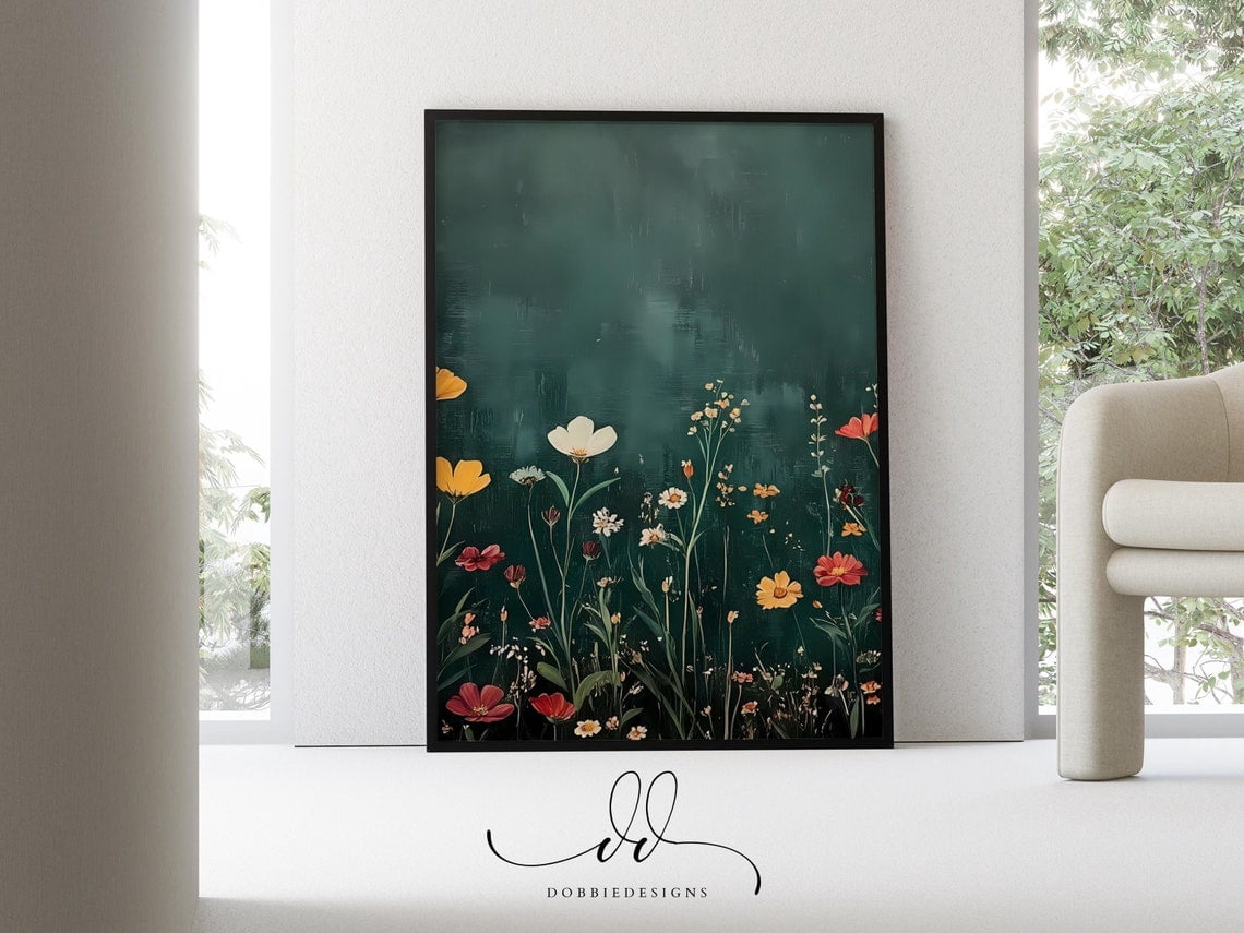 Curated visual reference: Green Botanical Vintage Wildflower Field Art Print Rustic Floral Meadow Photo Inspiration