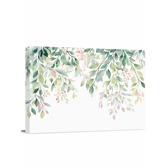 Green Botanical Wall Art for Living Room,Canvas Picture Wall Decor for Bathroom Bedroom,Pink Spring Floral Eucalyptus Leaves Painting Artwork for Office Kitchen Hallway Dining Room Home Decor 24"x32"
