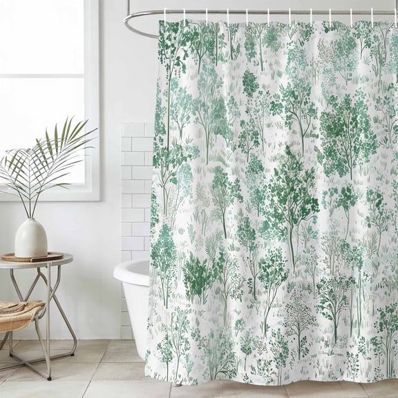 Green Botanical Waterproof Fabric Shower Curtain,Watercolor Spring Floral Summer Waterproof Fabric Shower Curtain for Bathroom Curtains Bathtubs Hotel Shower Curtains with 12 Hooks Small 36x72in