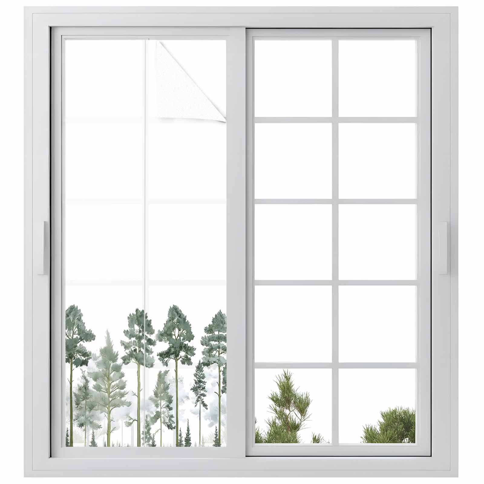 Green Botanical Window Privacy Film, Watercolor Tree Static Cling UV Sun Blocking Heat Control Window Tint Day and Night, Non-Adhesive Reusable One Way Windows Privacy Cover 23.6''x59''