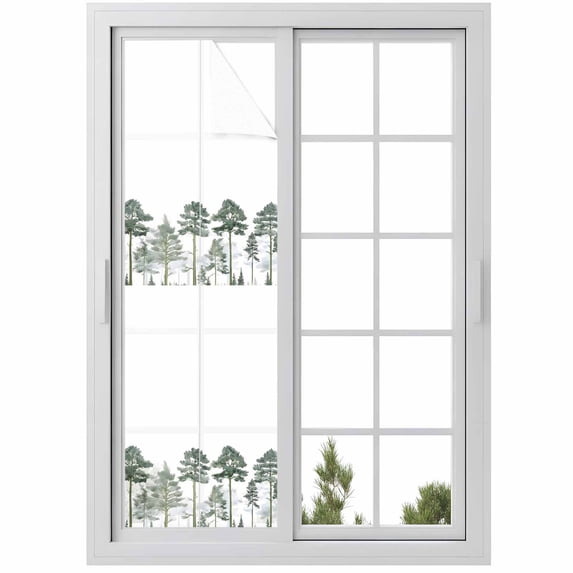 Green Botanical Window Privacy Film, Watercolor Tree Static Cling UV Sun Blocking Heat Control Window Tint Day and Night, Non-Adhesive Reusable One Way Windows Privacy Cover 17.7''x78.7''
