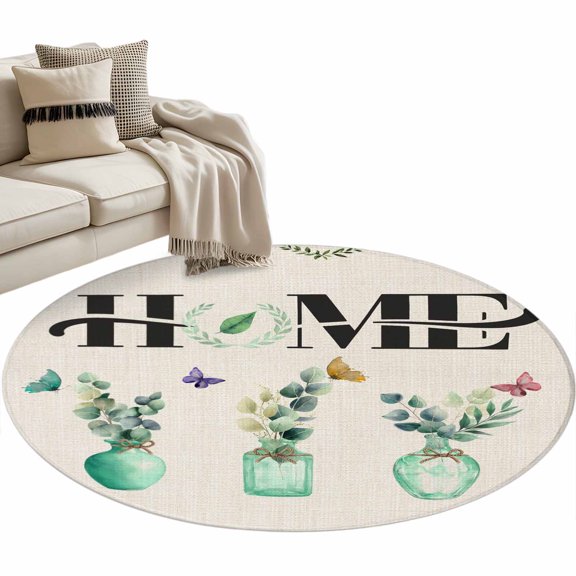 Green Bottle Eucalyptus Round Rug 3ft Washable Circle Entryway Rugs Non Slip Country Rustic Leaves Burlap Area Rug Indoor Floor Carpet for Bedroom Kitchen Living Room Home Office Dining Room Nursery