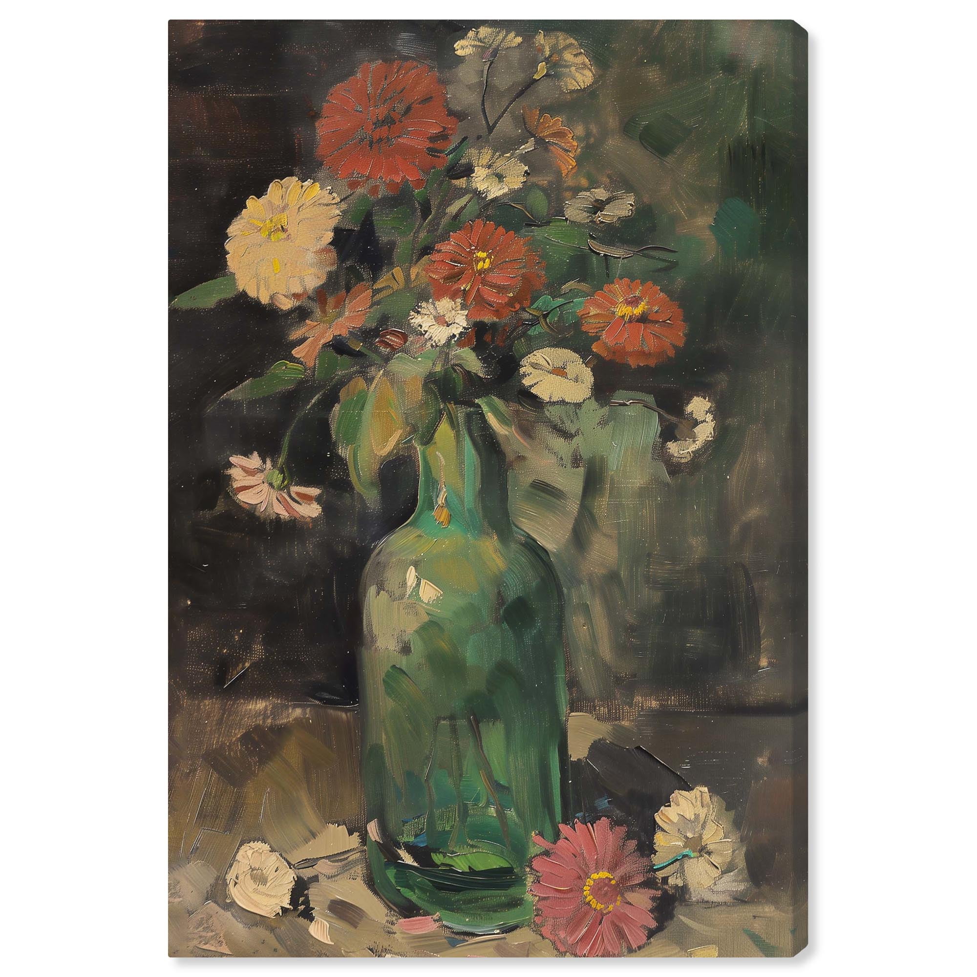 Green Bottle Flowers Abstract Canvas Wall Art