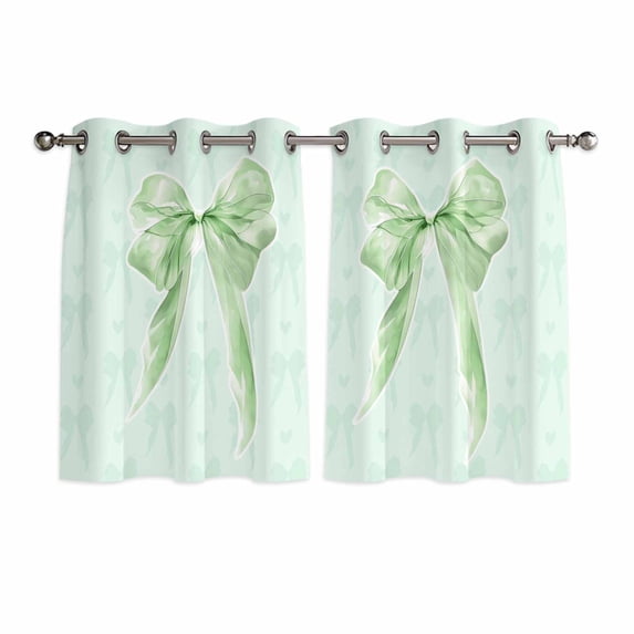 Green Bow Kitchen Curtains Window Panels, Cute Bowknot Minimalist Solid Color Insulated Window Treatment Curtain, Grommet Curtains for Bedroom/Living Room/Bathroom, 2 Piece 42"Wx45"L