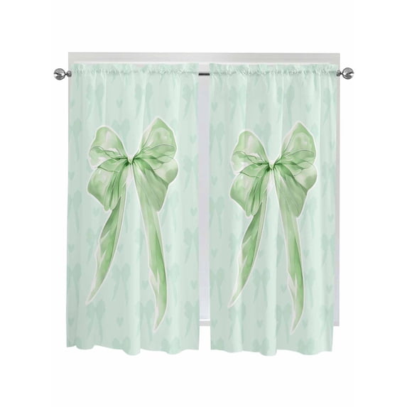 Green Bow Living Room Curtains 2 Panel, Cute Bowknot Minimalist Solid Color Cafe Window Treatment, Extra Long Farmhouse Bedroom Bathroom Kitchen Curtains Drapes 104"x72"