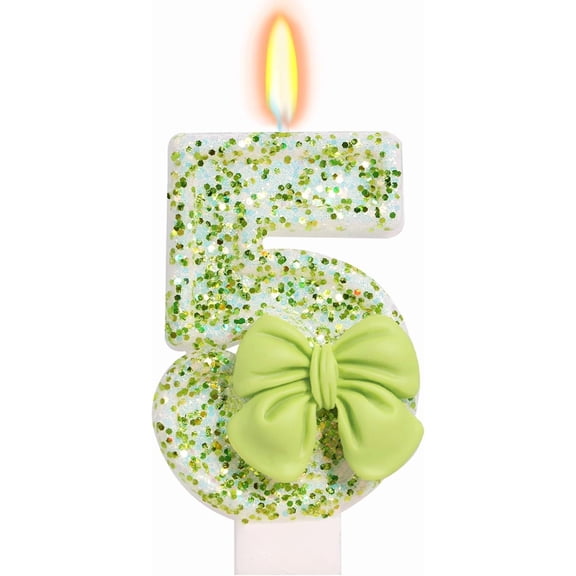 Green Bow Number 5 Birthday Cake Candle, 2.76 Inch Number Candle Cake Topper Decoration for Birthday Party Celebration