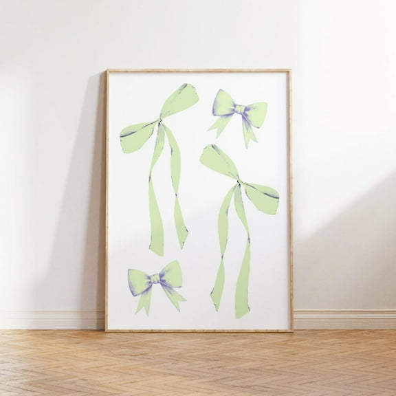 Green Bow Print, Trendy Bow Wall Art, Coquette Room Decor, Pastel Teen Room Decor, Green Ribbon Poster, Dorm Room Decor, Nursery Wall Art Wall Art, Modern Wall Decor, 8x12 UNFRAMED