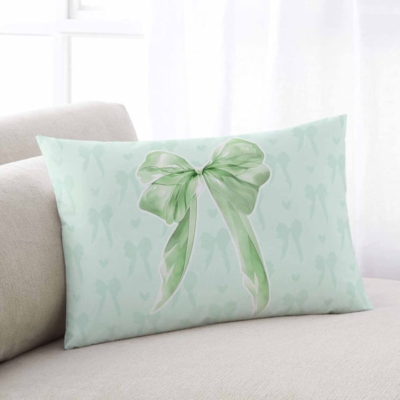 Green Bow Throw Pillow Covers, Cute Bowknot Minimalist Solid Color Soft Breathable Pillow Cases with Invisible Zipper for Sleeping, Standard Pillowcases for Couch Bed Sofa Chair 20x26 Inches