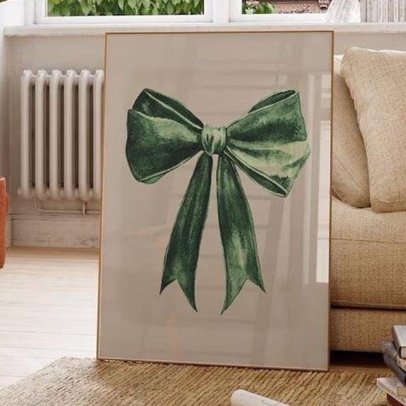 Green Bow Wall Art, Vintage Girly Wall Art, Trendy Bow Poster, Aesthetic Wall Art, Cool Wall Art, Wall Art Wall Art, Modern Wall Decor, 8x12 UNFRAMED