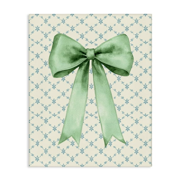 Stupell Industries Green Bow on Rose Quilt Pattern Canvas Wall Art, design by Petal Prints Design