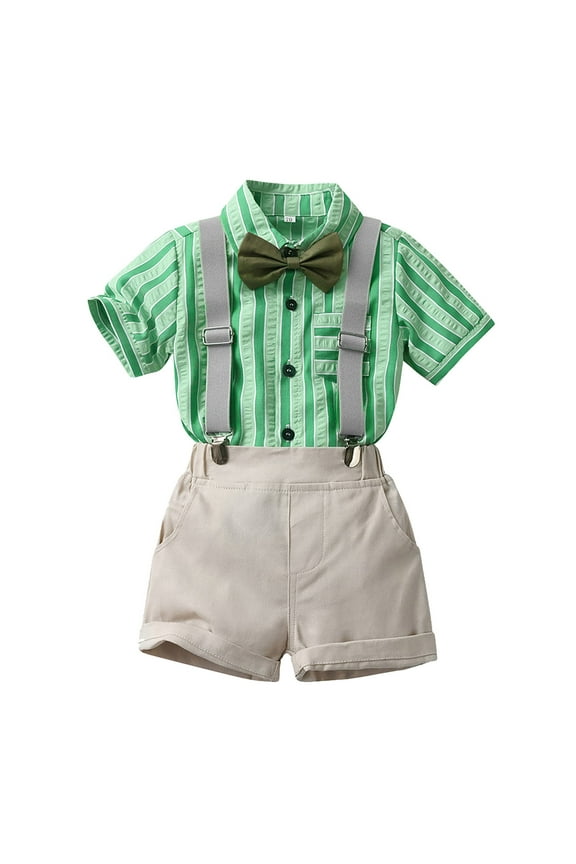 Green Boy Bow Tie Overall Striped Straight Leg Tops Tees Trousers Pants One Piece Sets for Boy Match Formal Prom Party Evening Fall Summer Trousers Pants Sets 2026 6 Years