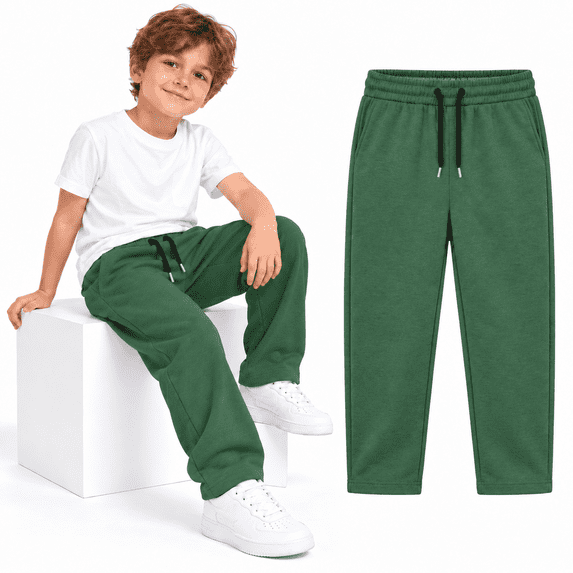 Green Boys Sweatpants size 14-16, Drawstring Elastic Waist Kids Joggers with Pockets, Straight Leg Casual Sweat Pants for School Active Wear