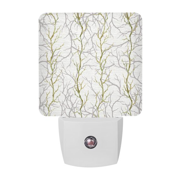 Green Branch Night Lights, Rustic Minimalist Tree Limb Twig Botanical Woodland Smart Auto Dusk to Dawn Sensor Nightlights Plug-in Nightlight for Bedroom Bathroom Living Room Kitchen Hallway