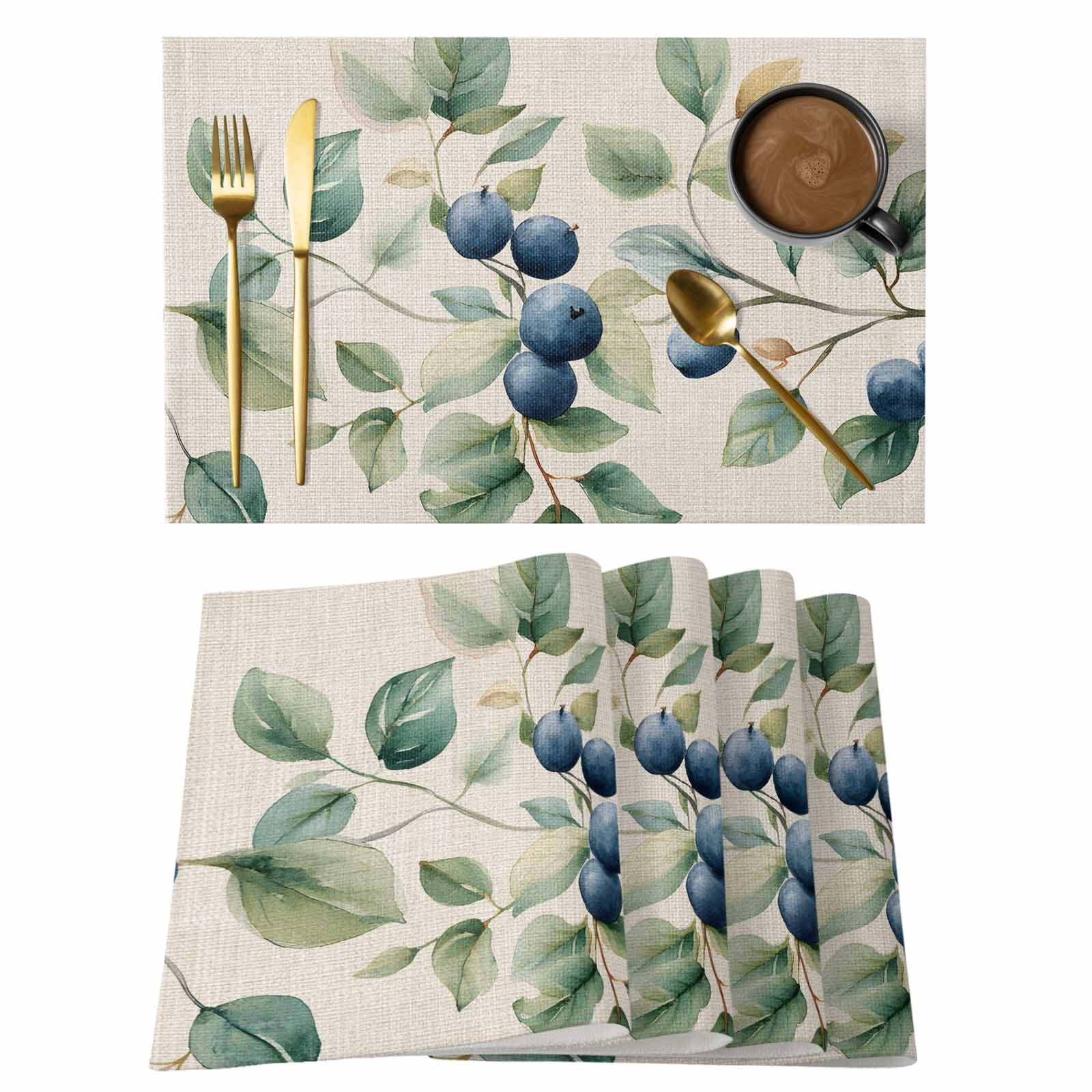Green Branch Placemats Set of 1, Spring Watercolor Leaf Plant Botanical ...