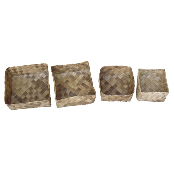 Green Breeze Imports Set of 4 Square Pandanus-Palm-Leaf Basket