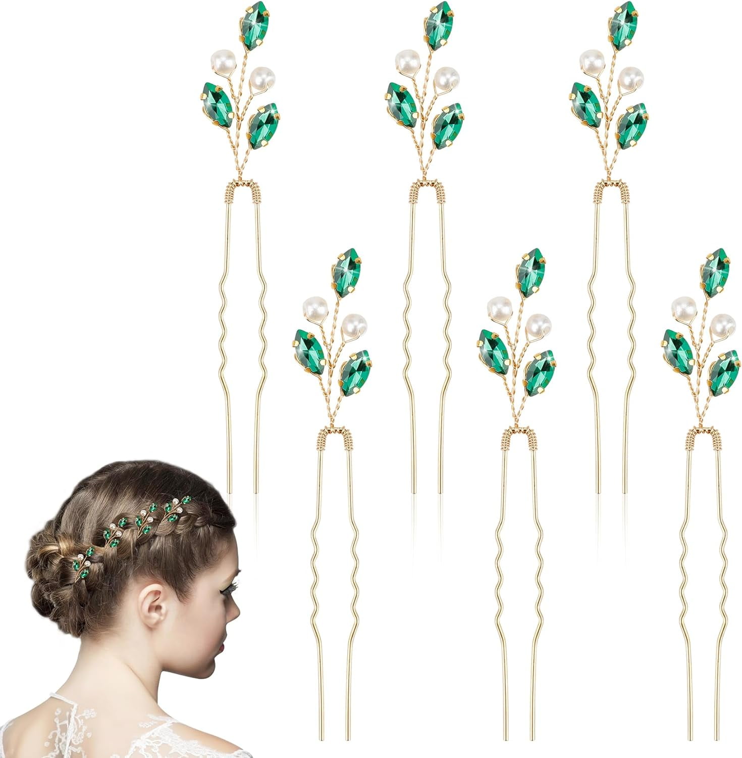 Denifery Emerald Wedding Hair Piece Green Hair Vine Bridal Gold Jewelry  Headpiece Wedding Hair Accessories