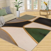 Green Brown Area Rug, Black And Gold Geometric Pattern Rugs For Living Room, With Anti-Slip Backing Washable Indoor Carpet For Living Room Bedroom Study Dining Room 5x8ft