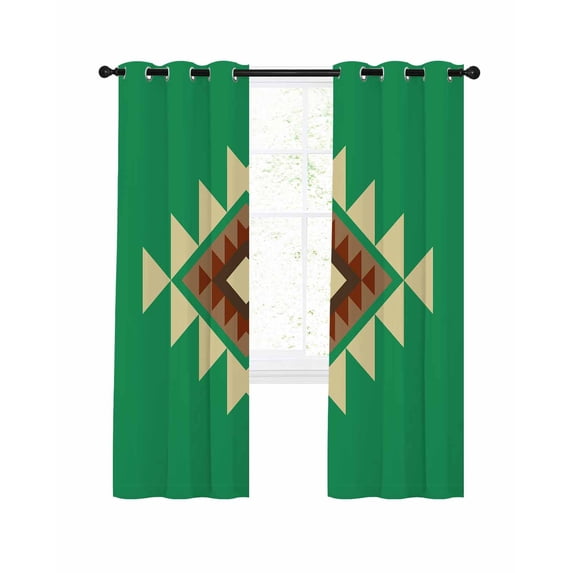 Green Brown Boho Blackout Curtains, Light Blocking Print Window Curtains, Country Simple Abstract Ethnic Geometric Thermal Insulated Window Drapes for Living Room 2 Panels, 55"W x 39"L