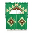 thumbnail image 1 of Green Brown Boho Kitchen Curtains Swag Valance and Tier Curtains Set 36 Inch Length, Country Simple Abstract Ethnic Geometric Rod Pocket Drape Panels Pair Swag Curtains for Bathroom/Cafe/Window, 1 of 6