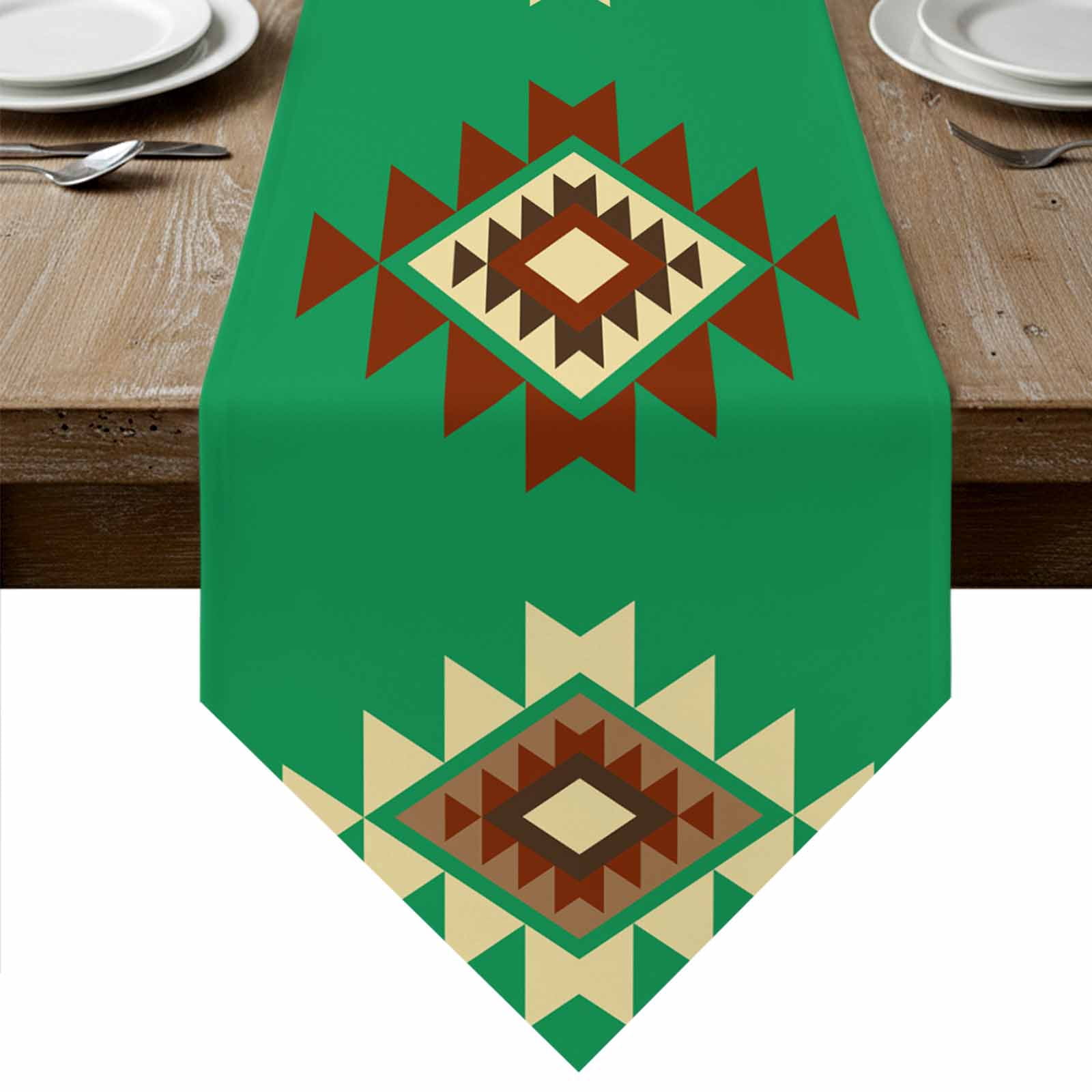 Green Brown Boho Table Runner Linen Burlap Table Runner 48 Inches Long ...