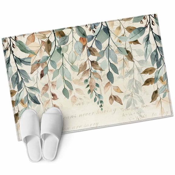 Green Brown Botanical Bathroom Mat 2x3 FT, Non Slip Small Kitchen Mat, Farmhouse Eucalyptus Leaves Rustic Washable Soft Backed Front Door Throw Rug Indoor Outdoor Doormat for Entryway Sink