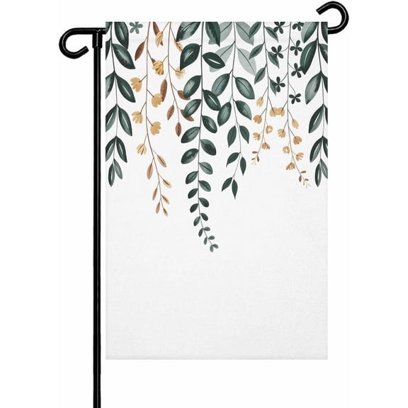 Green Brown Botanical Garden Flag Double Sided 12 x 18 Inch Weeping Leaf Watercolor Outdoor House Flag Banner Welcome Yard Decor for All Seasons