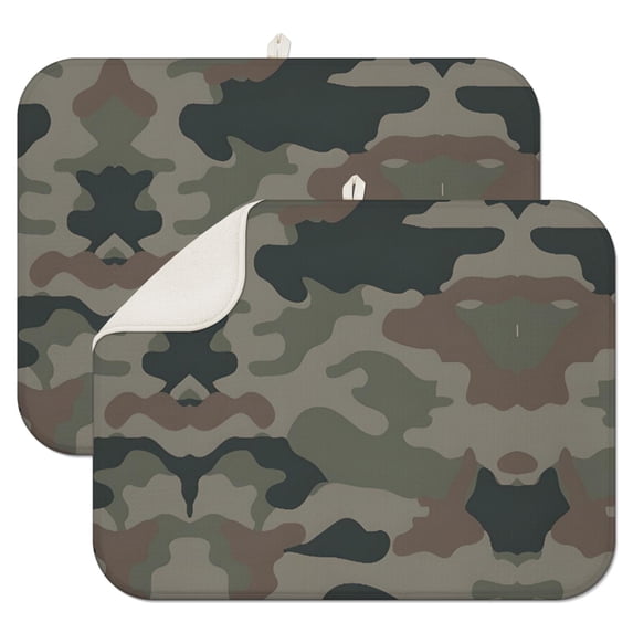 Green Brown Camo Classic Shapes Pattern Dish Drying Mat for Kitchen 1 Pack, Ultra Absorbent Microfiber Dishes Drainer Mats,18"x24"