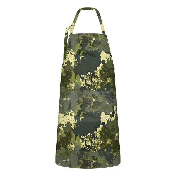 Green Brown Camo Forest Pattern Apron-Garden Aprons for Women with Pockets-Cotton Linen Waterproof Kitchen Cooking Gardening Aprons Adjustable for Kitchen,Cooking,BBQ and Salon 33x27 Inch