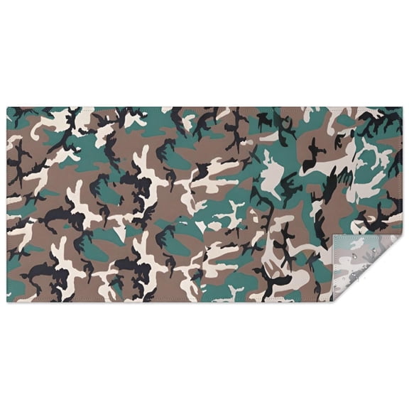 Green Brown Camo Irregular Shapes Pattern Rectangle Tablecloth 60"x120",Waterproof Polyester Rectangle Table Cloth, Wipeable Spillproof Polyester Tablecloth for Dining, Camping, Indoor and Outdoor