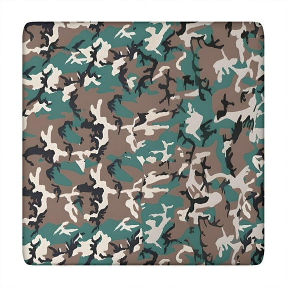 Green Brown Camo Irregular Shapes Pattern Square Fitted Tablecloth with Elastic Edge,Square Table Cover,Washable Elastic Table Cover for Home Kitchen Party Decor 34"x34"