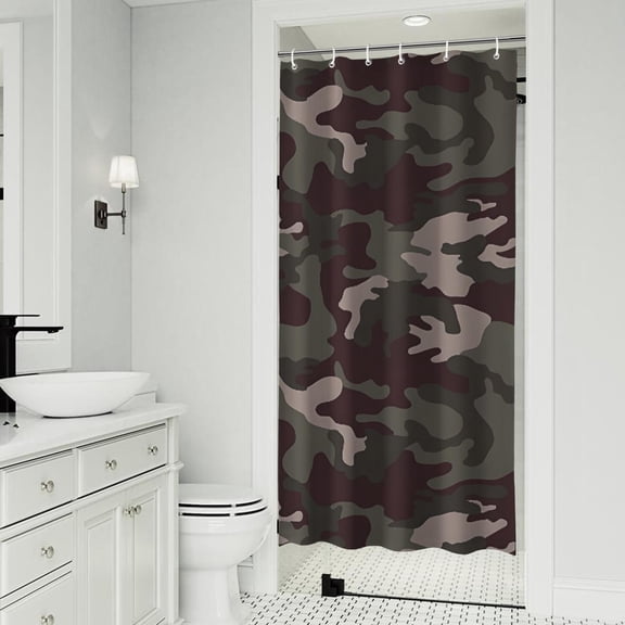Green Brown Camo Mixed Shapes Pattern Shower Curtain 36"x72" ,Bathroom Decorative Shower Curtains Set with 12 Hooks,Modern Waterproof Washable Shower Curtain