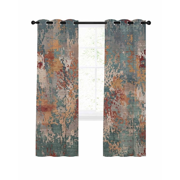 Green Brown Copper Rust Blackout Curtains for Bedroom Living Room, Abstract Vintage Industrial Minimalist 54 In Long Thermal Insulated Room Darkening Drapes Grommet Window Treatments, 42 x 54 In