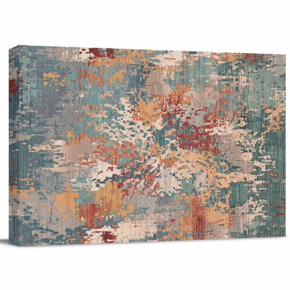 Green Brown Copper Rust Canvas Print Wall Art, Abstract Vintage Industrial Minimalist Wall Decor Modern Artwork Paintings Pictures for Living Room Stretched and Framed Ready to Hang - 20" x 24"