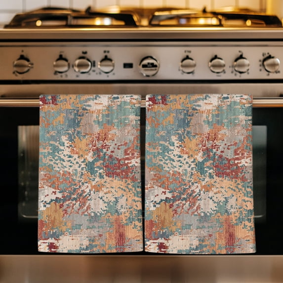 Green Brown Copper Rust Kitchen Towels Set of 3, Retro Industrial Mottled Art Absorbent Dish Towels for Kitchen, Microfiber Hand Towel, Quick Drying Tea Towel for Cleaning Decorative Dishcloths