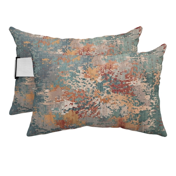 Green Brown Copper Rust Outdoor Pillows for Chaise Lounge Chair Beach Headrest Pillow Set of 2 Waterproof Lumbar Pillows with Insert&Adjustable Strap Retro Industrial Mottled Art Pool Pillow 12"x20"