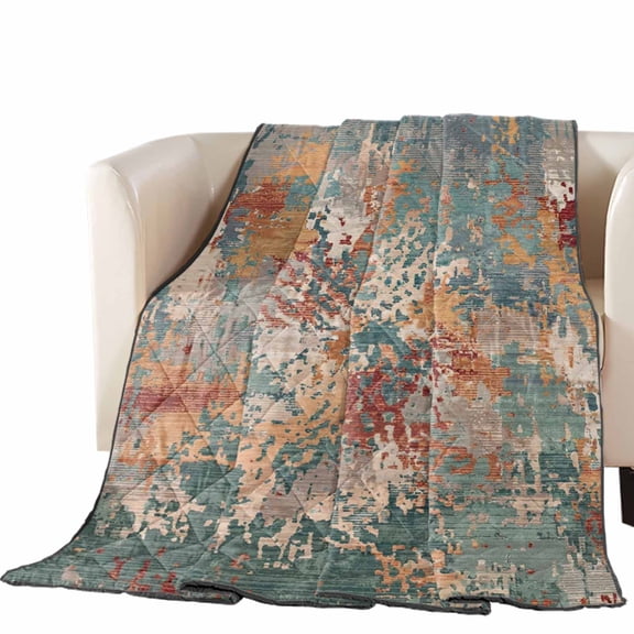 Green Brown Copper Rust Quilted Comforters Cooling Blanket California King Size, Abstract Vintage Industrial Minimalist Cold Comfort for Hot Sleepers Lightweight Air Conditioning Quilt Blanket