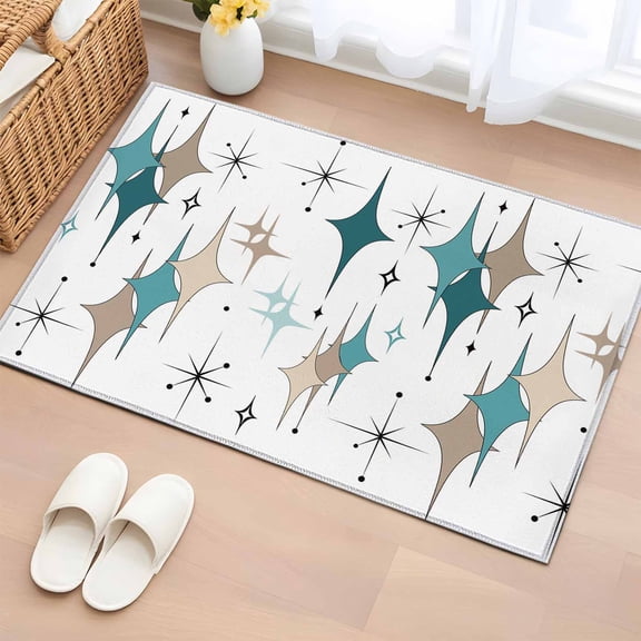 Green Brown Diamond Bathroom Rug Washable 2x3 Entryway Rug Non Slip Modern Geometric Middle Century Front Door Mat Low Pile Indoor Doormat Throw Floor Carpet for Kitchen Bedroom Entrance